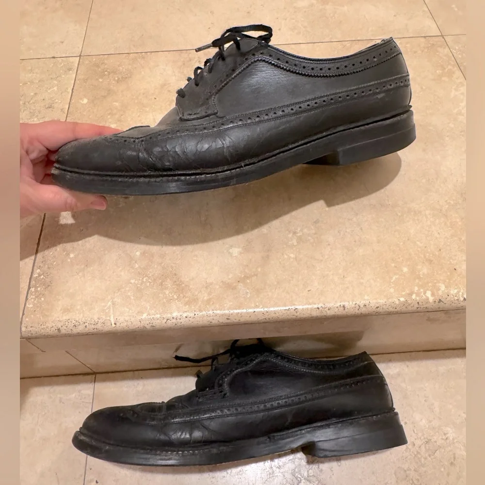 Vintage Florsheim Black Leather Classic Oxford Dress Shoes Men's 12D
